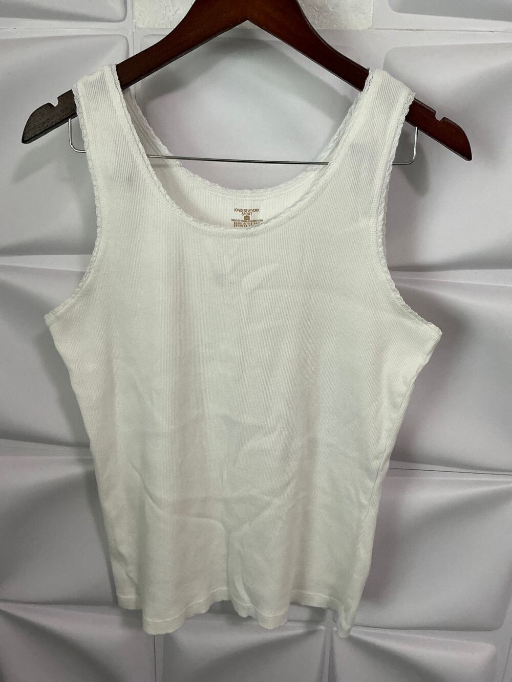 Jones New York Sport White Ribbed Rib Knit Ruffle Trim Tank Top Women's Size XL